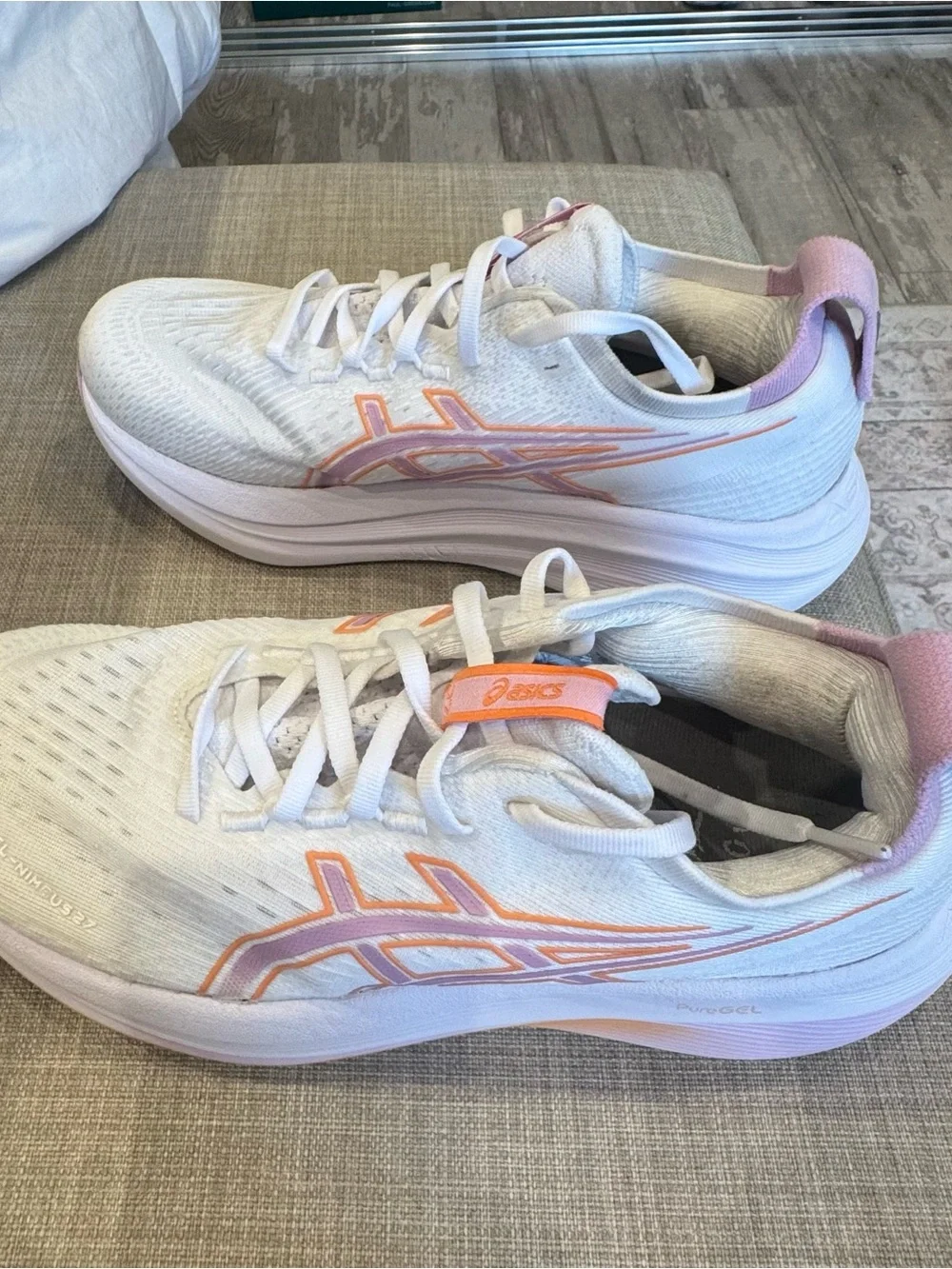 ASICS Women's White Running Shoes with Peach & Light Purple Accents